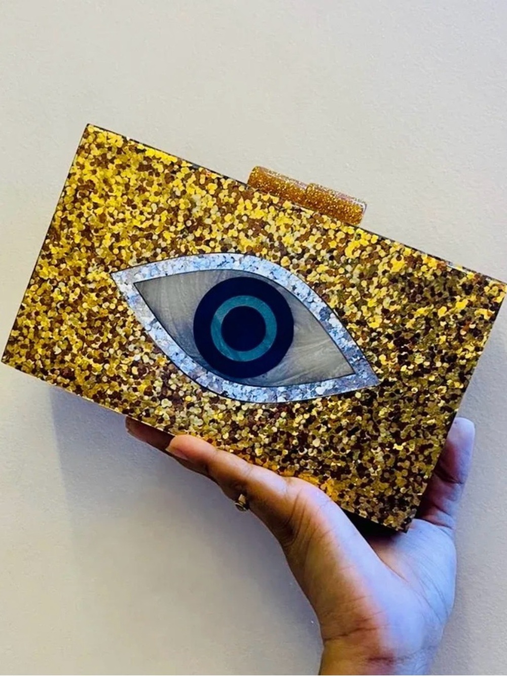Gold Glitter Evil Eye Clutch - Unbranded